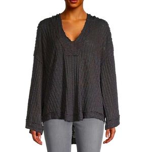 FREE PEOPLE Baja Babe Hooded Hacci Sweater NWT Size Small Washed Black